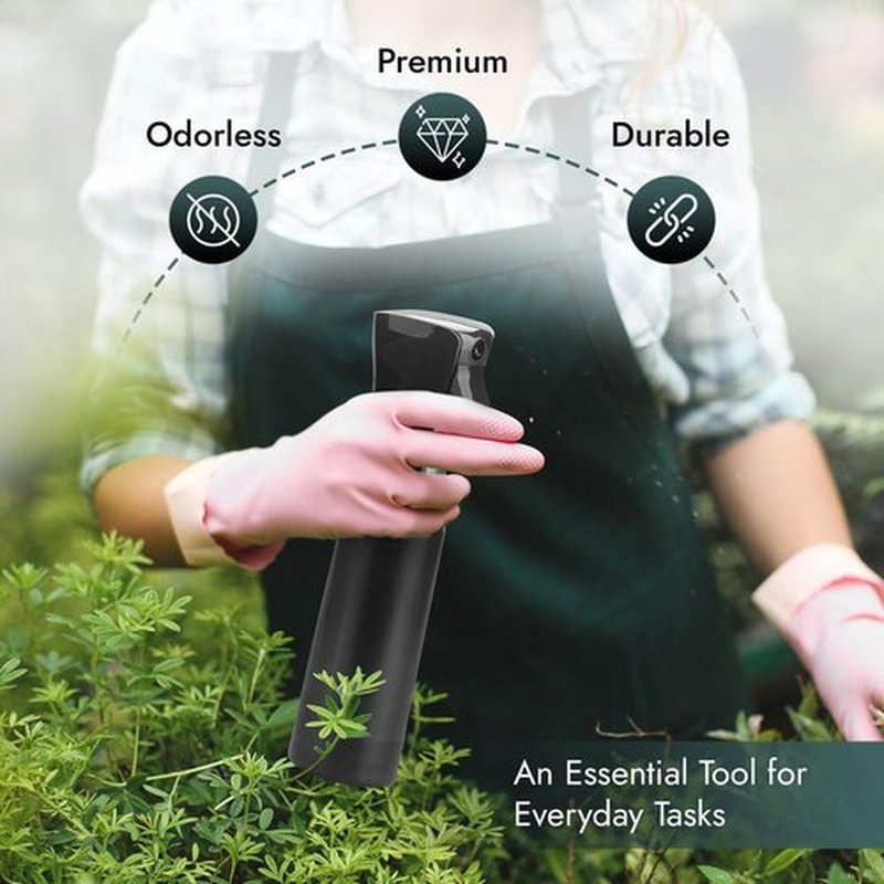 VIGOR PATH Continuous Spray Bottle with Ultra Fine Mist - Versatile Water Sprayer for Hair, Home Cleaning, Salons, Plants, Aromatherapy, and More - Empty Hair Spray Bottle - 300ml/10.1oz (Black)