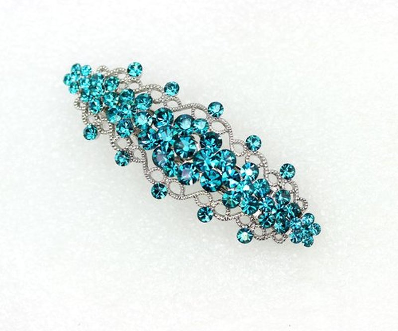 Faship Gorgeous Teal Rhinestone Crystal Floral Hair Barrette Bridal Wedding Party
