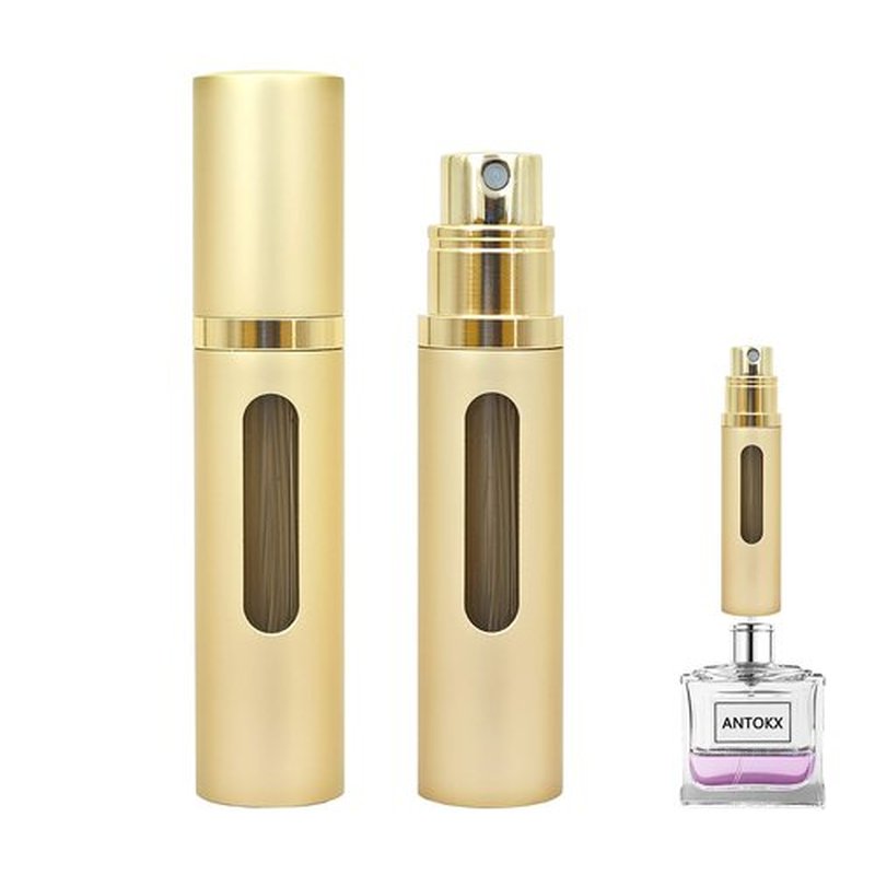 ANTOKX Perfume Travel Refillable Bottle - 5ML Pocket Perfume Atomizer, Travel Perfume Atomizer Refillable Perfume Spray Bottle, Portable Perfume Sprayer for Women and Men (Gold)