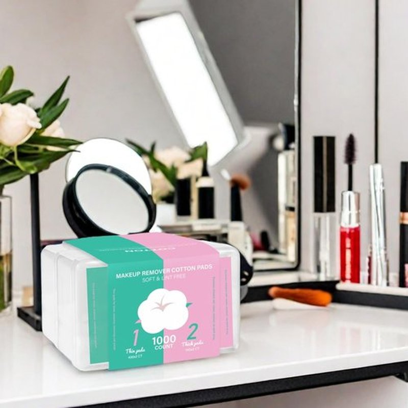 ICOTLE Square Makeup Cotton Pads, 200 Thick + 800 Ultrathin Soft Lint Free for Removing Makeup, Lint-Free Multi-Purpose Facial Cotton Pads for Toner