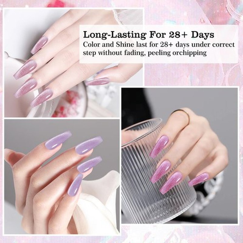 ADHERE Cat Eye Gel Nail Polish, Magnetic Gel Polish Set 12ml 8 Colors with 1 Magnet Sticks, Cat Eye Effect Nail Gel Soak off Nail Art Gift for Ladies ﻿