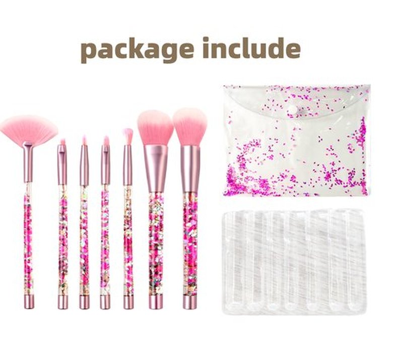RAEEIKPHZ Sparkle Pink Makeup Brushes Set,Unicorn Glitter 7pc Foundation Blush Lip Nose Eyeshadow Eyebrow Loose Powder Fan Make Up Brushes Kit with Liquid for Kids Girls Teen Women Gift Present