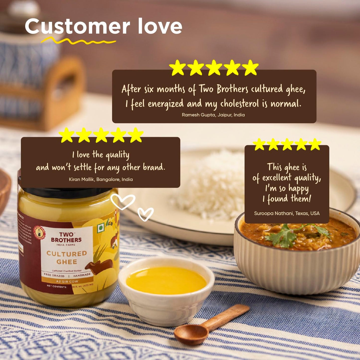 A2 Ghee Butter Grass Fed from Gir Cow | Gut Friendly | Healthy Butter Alternative | Non-GMO, Lactose-Free, Keto Friendly – 16 Oz from Two Brothers India Farms
