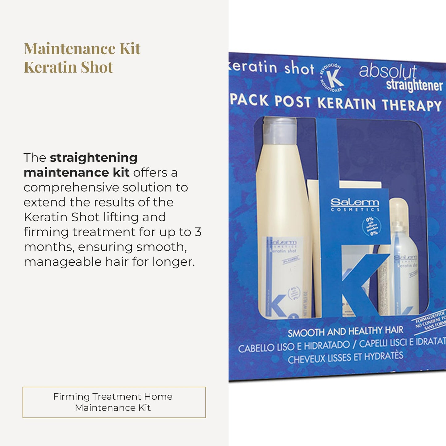 SALERM - Post Keratin Straightening - Keratin Shot Maintenance Kit with Shampoo 500 ml + Mask 200 ml + Serum 100 ml - Smooth and Hydrated Hair - Prolongs Straightening Results for 3 Months