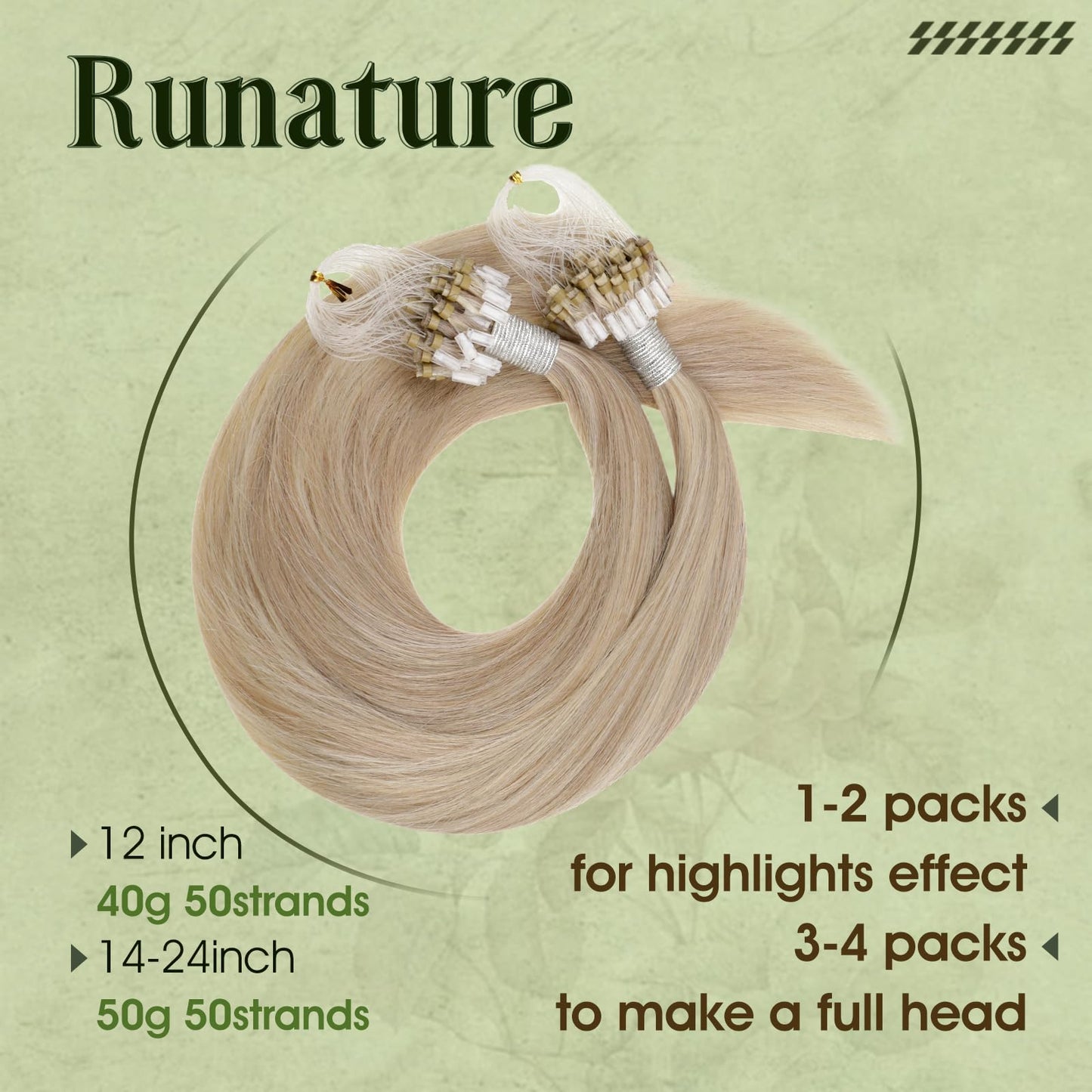 RUNATURE Micro Link Hair Extensions Human Hair Ash Blonde Highlight Platinum Blonde Micro Beads Hair Extensions Straight Remy Microlink Hair Extensions Real Human Hair Cold Fusion 12 Inch 40g 50s