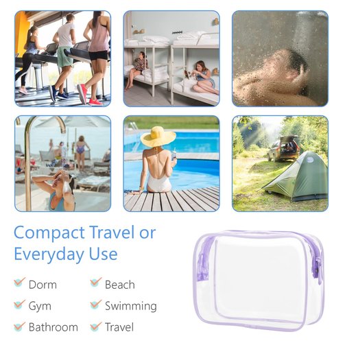 PACKISM Clear Makeup Bags, 2 Pack TSA Approved Toiletry Bags in 2 Size Clear Travels Bags for Toiletries, Clear Cosmetic Bags Airport Carry on Clear Compliant Bag, Baby Pink and Purple