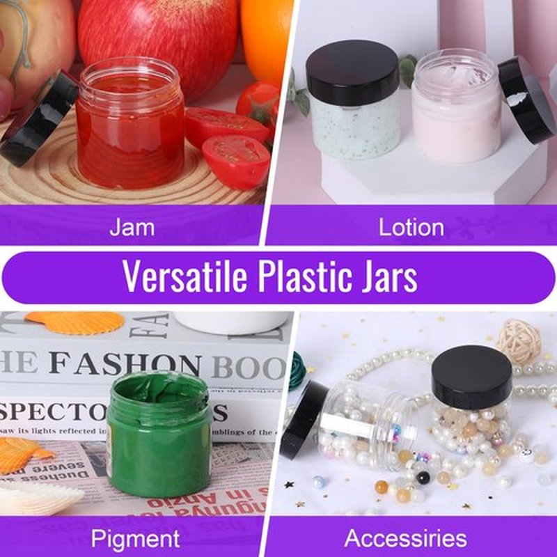 Jaisie.W 2 oz Plastic Jars with Lids 48Pack,Empty Small Plastic Jars with Lids for Storage, Round Clear Plastic Jars with Lids for Cream,Lotion,Powder,Ointment(2fl.oz,set of 48)