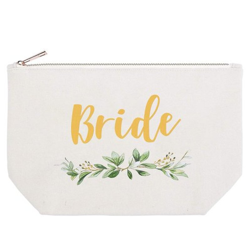 ELEGANTPARK Bride Gifts Bride Makeup Bag Wedding Bachelorette Party Cosmetic Bag Bridal Shower Gifts Canvas Gold Script