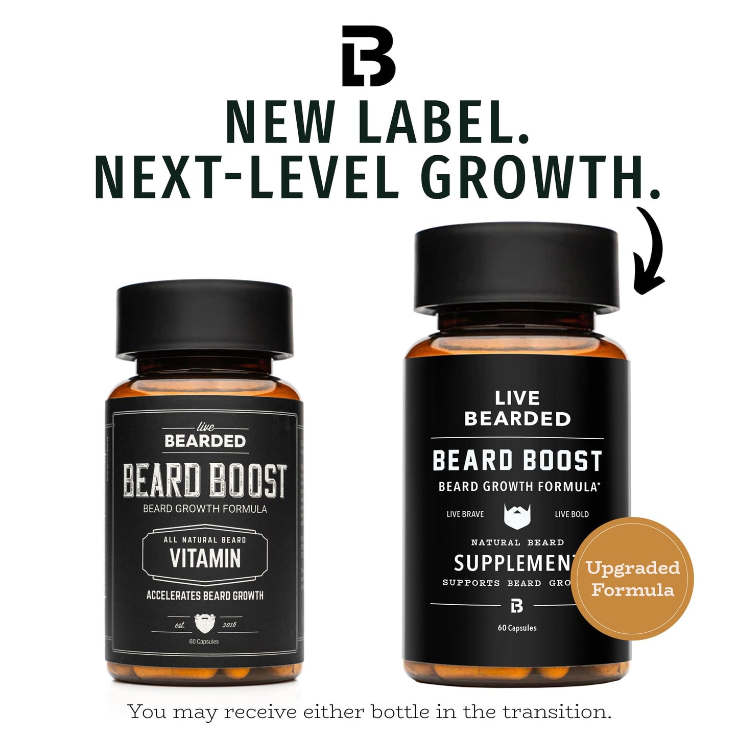 Live Bearded Beard Boost - Beard Growth Vitamins for Men with Biotin, Collagen, Silica, Fo-Ti Root - Facial Hair Growth for Men, Made in the USA | 30-Day Supply