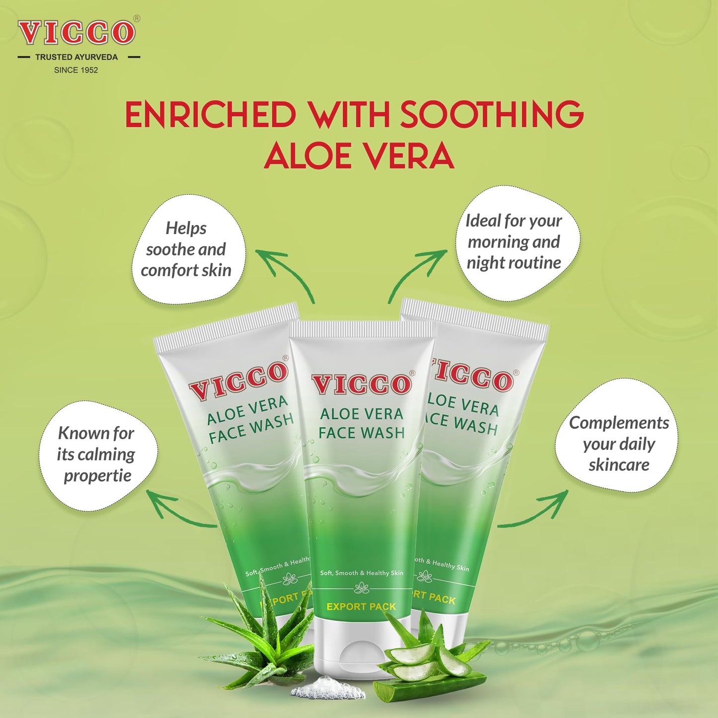 Vicco Aloe Vera Face Wash with Natural Aloe Extracts – 5.29 oz, Gentle Daily Cleanser for All Skin Types (Pack of 1)