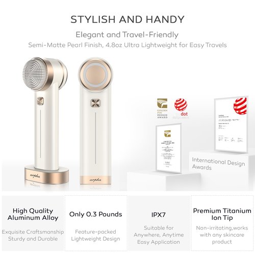 Arpha Titanium Ion Skincare Enhancer & Silicone Sonic Face Scrubber, for Skin Tightening, Brightening, Gentle Deep Cleanse, Mindful Glow Up, Only 135g, IPX7 Waterproof (Beige)