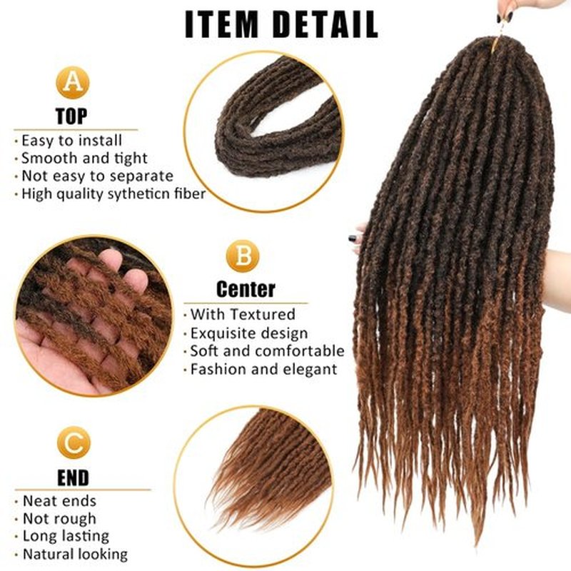Aguacor Synthetic Textured Dreadlocks Straight Double Ended Dreadlock Extensions with Texture 20inches 25 Strands Thin Soft DE Dreadlock Extensions for Women (25 Strands, 1B/30)