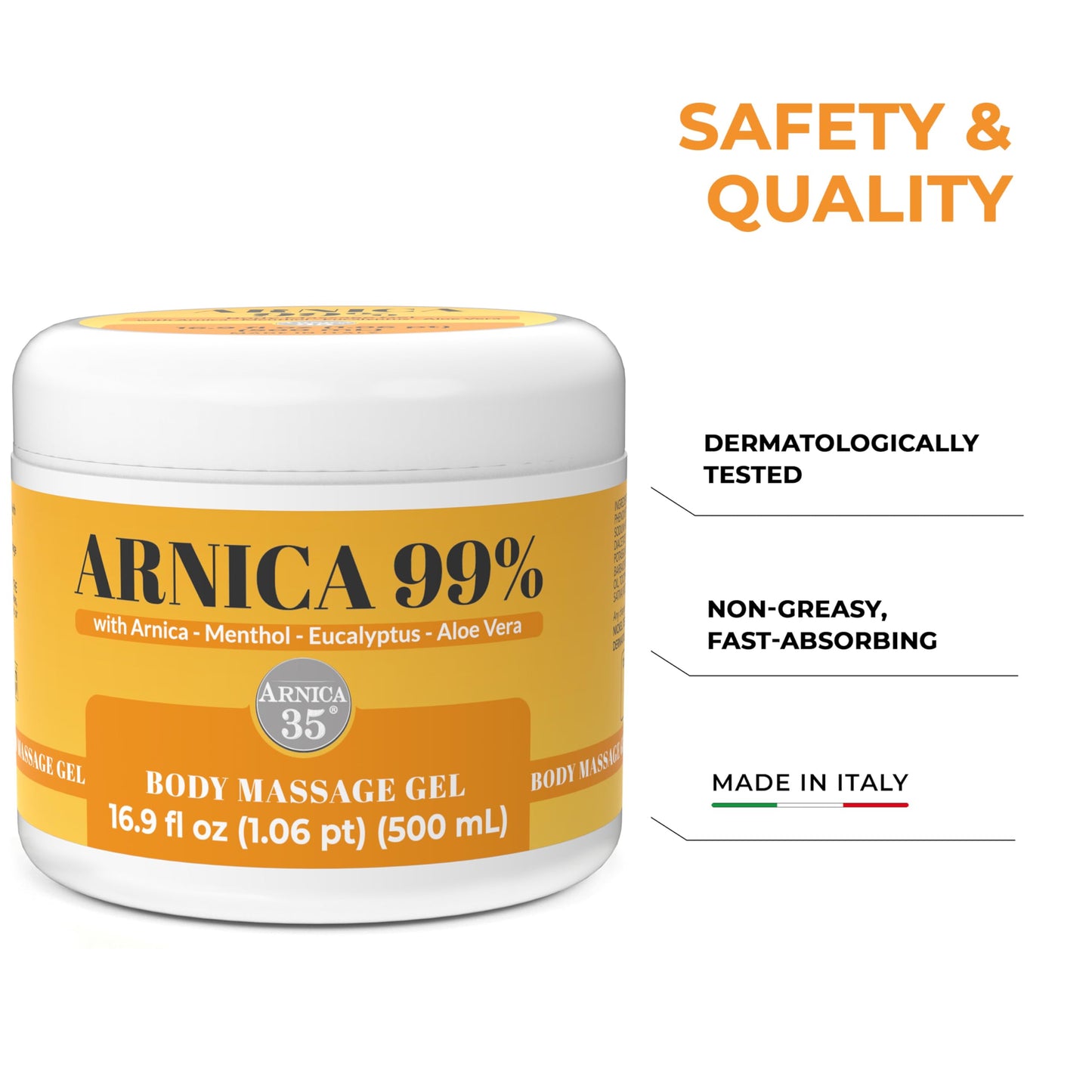 Arnica 35 Arnica Body Massage Gel – Water-Based Cosmetic Massage Gel with Arnica Montana, Fast-Absorbing Lightweight Texture, Non-Greasy Feel, Dermatologically Tested, 16.9 fl oz