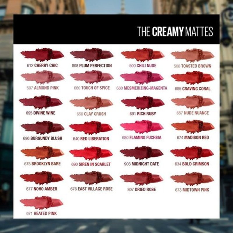 Maybelline Color Sensational Lipstick, Lip Makeup, Matte Finish, Hydrating Lipstick, Nude, Pink, Red, Plum Lip Color, Mesmerizing Magenta, 0.15 oz; (Packaging May Vary)