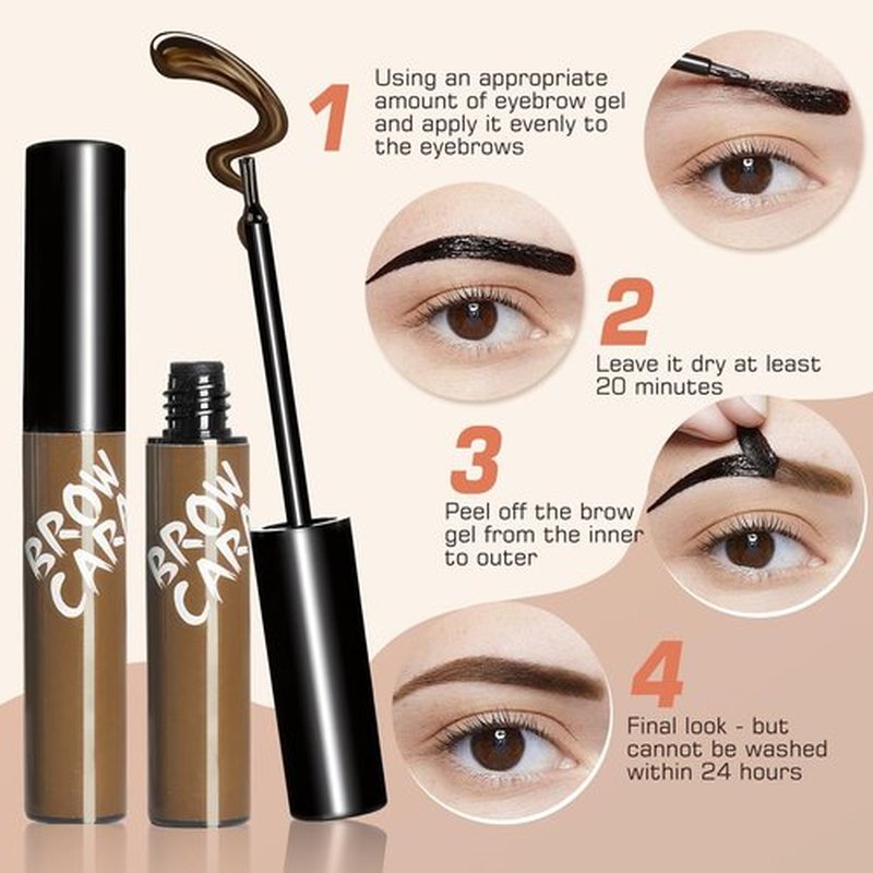 Tattoo Peel Off Eyebrow Gel Tint - Brow Gel With Eyebrow Stencils, Long-lasting Waterproof Transfer-proof Eye Brow Tinting Kit For Fuller & Defined Looking Brows (Gray Brown, 1 PCS)