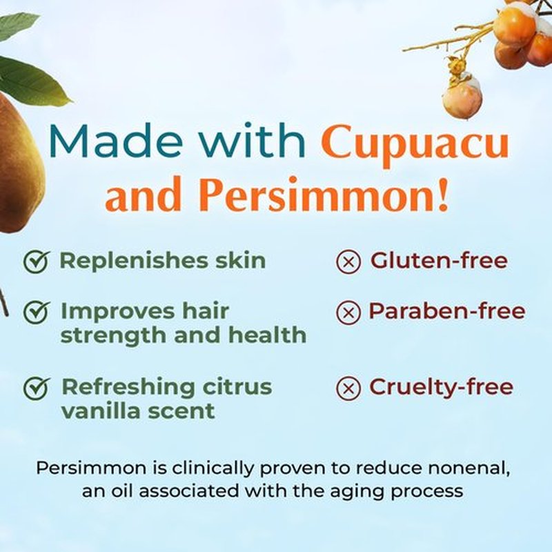 Deodorizing Citrus Plus Elder Shampoo and Body Wash by BoaVida with new leak-proof caps, Soap Made with Persimmon to Treat the Presence of Nonenal and Remove Old Person Smell, 8 oz