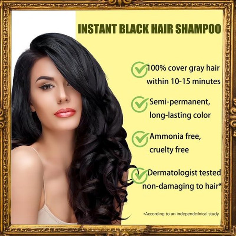 Black Hair Dye Shampoo 3 in 1 for Gray Hair Coverage - Instant Shampoo Para Pintar el Cabello for Women Men, Herbal Black Hair Color Shampoo Easy to Use & Long Lasting Champu Para Canas 16.90 oz