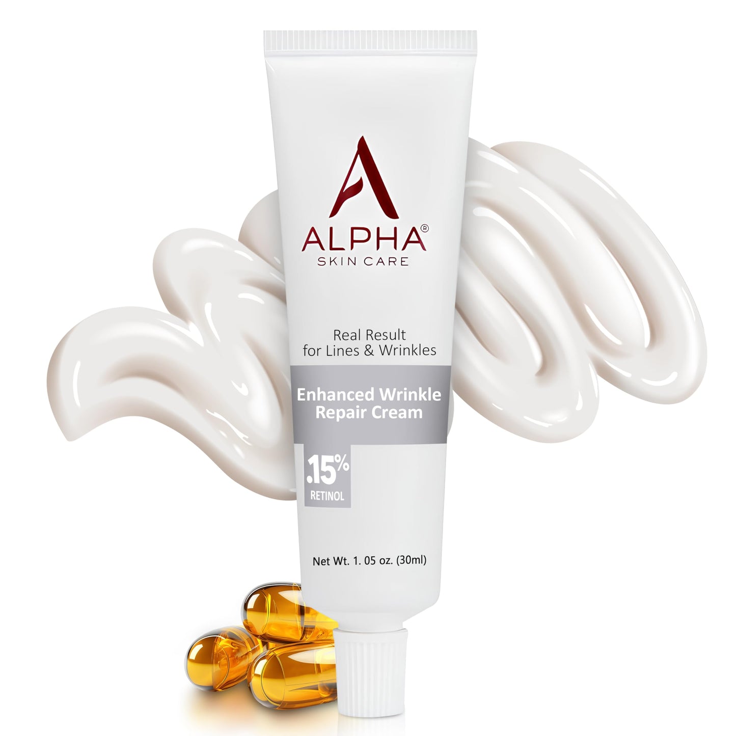 Alpha Skin Care Enhanced Wrinkle Repair Cream, Anti-Aging Formula, 0.15% Retinol, Vitamins A, C & E, Reduces Lines & Wrinkles, All Skin Types, 1.05 Oz, White