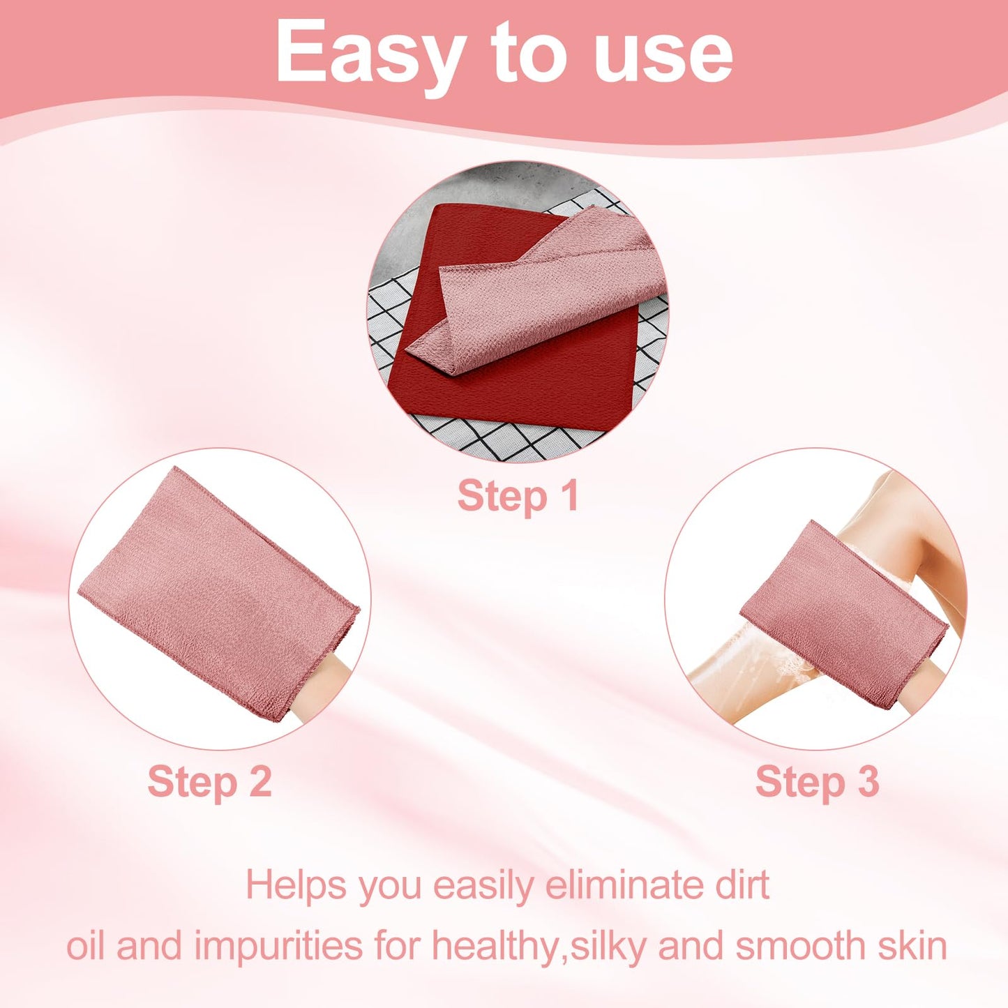 Tatuo 12 Pack Korean Exfoliating Mitt & Cloth, Viscose Rayon Dead Skin Remover Washcloth, Multi Color Body Scrub Towel for Shower Spa Travel(Small,Pink, Brick Red, Gray, Blue)