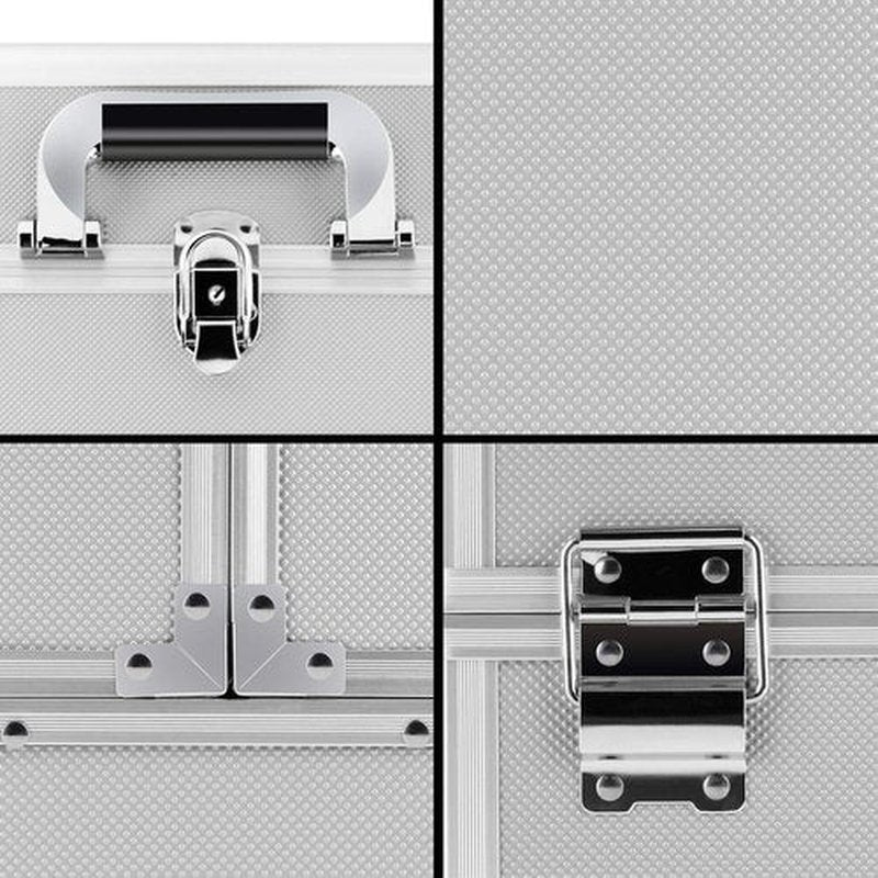 OUDMAY Makeup Case - Professional Portable Aluminum Cosmetics Storage Box With Locks and 2-Deck Folding Trays Silvery Diamond