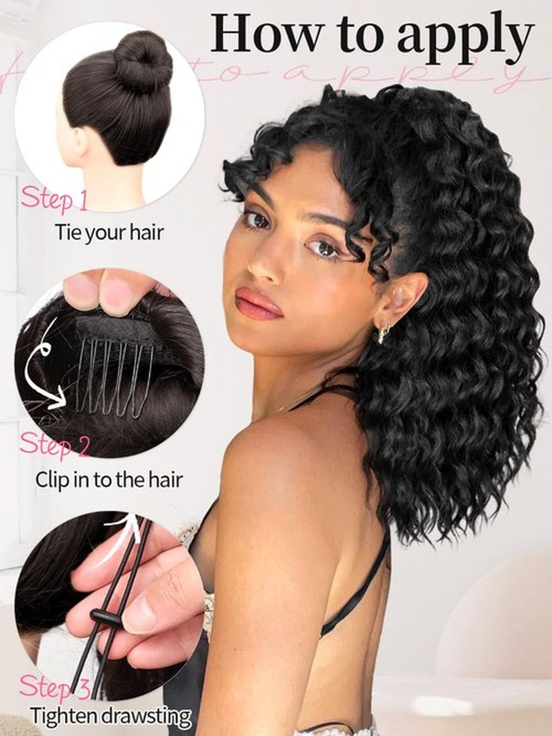 KooKaStyle Curly Ponytail Extension Fluffy Drawstring Ponytail for Women Kinky Curly Clip in Hair Extensions Long Curly Wavy Ponytail Extension Synthetic Hairpiece for Daily Use(18 Inch,Black)