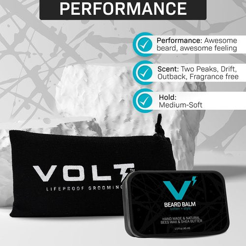 VOLT Beard Balm Men Grooming Moisturizing Organic Oils, Shea and Mango Butter for Texture and Style - Two Peaks, 1.5oz