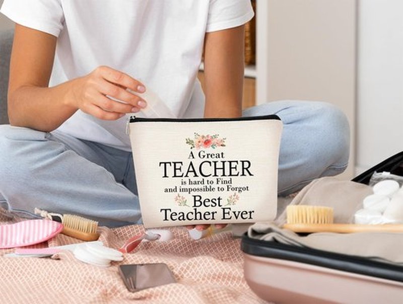 BARPERY Teacher Appreciation Gifts,Teacher Gifts for Women Makeup Bag,Best Teacher Ever Cosmetic Bag,Small Makeup Bag,Travel Makeup Bag,Makeup Bag Organizer