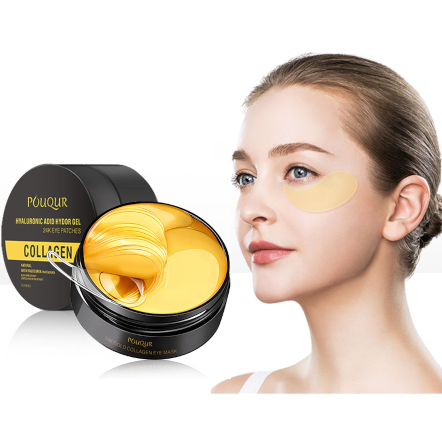 HIDOVETEC 24K Under Eye Patches Gold Collagen Eye Mask, 60 Pairs Hydrogel Under Eye Patches with Hyaluronic Acid, Anti-Aging Treatment for Dark Circles, Puffiness and Fine Lines
