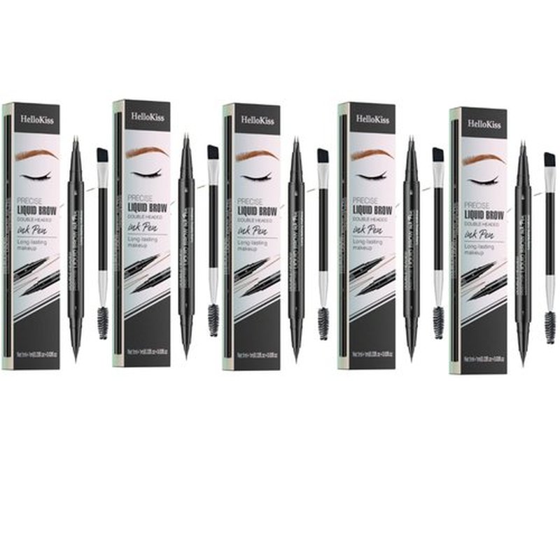 Hello Kiss Curved Eyebrow Pen, Hello Kiss Precise Liquid Brow Double Headed Ink Pen, Tatbrow Microblade Eyebrow Pen Waterproof, 3D Waterproof Microblading Eyebrow Pen, Natural Brows Eyebrow Pen
