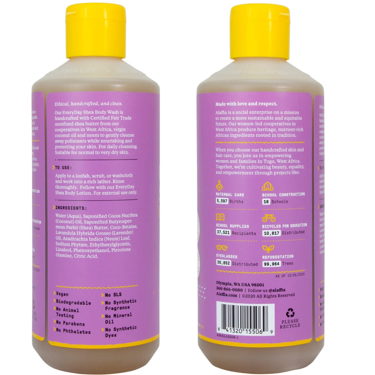 Alaffia Body Wash, EveryDay Shea, Lavender 2-Pack – Gentle Skin Cleanser, Shower Gel for Normal to Very Dry Skin, 16 Oz Ea