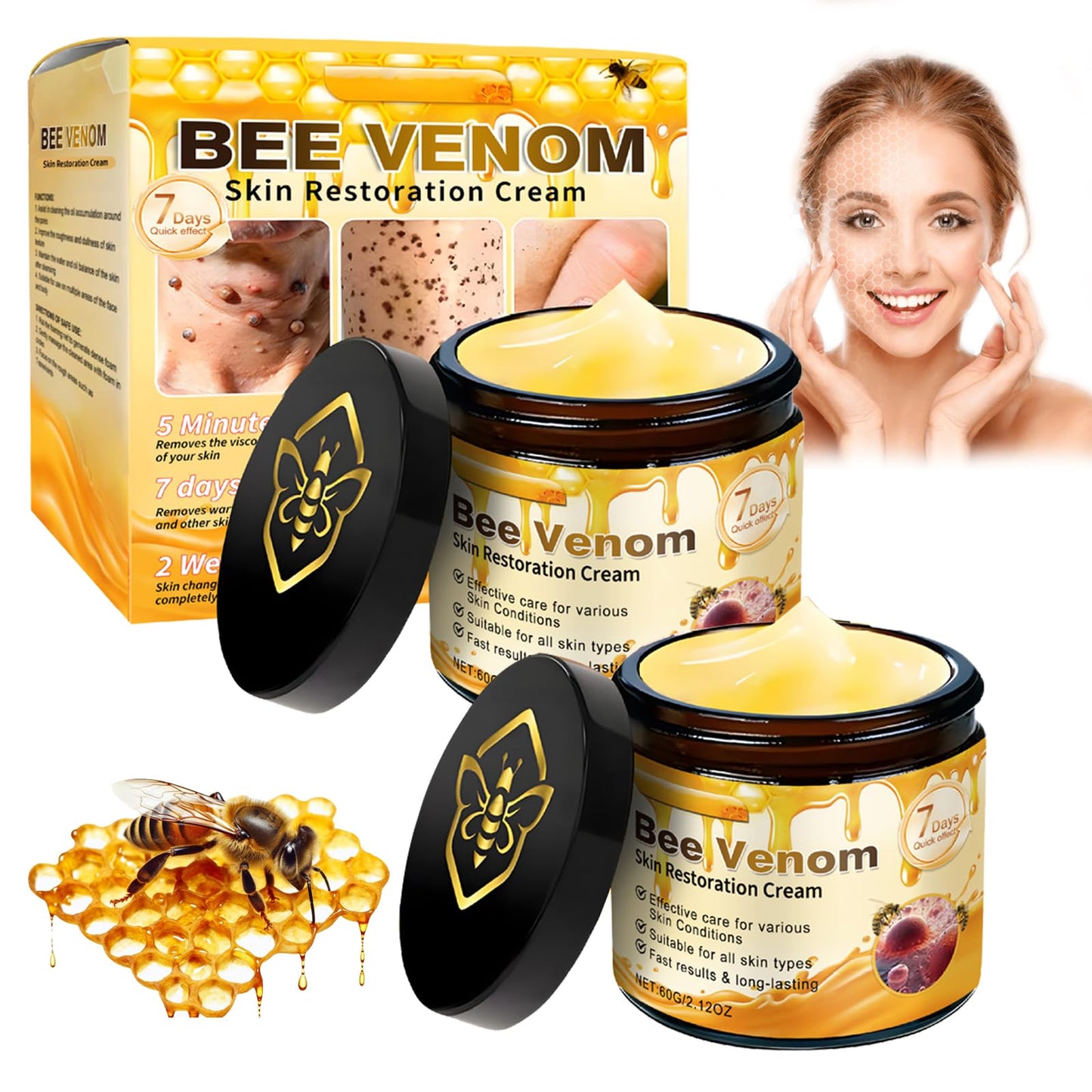 Charunee 2PCS Bee Venom Skin Restoration Cream, Bee Venom Comprehensive Cream, Natural and Safe, Firming Skins for All Skins Types