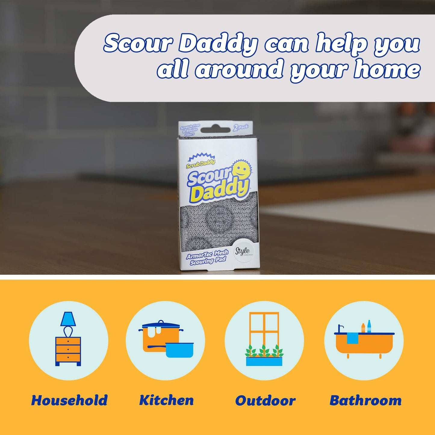 Scrub Daddy Scour Daddy Style, Scourers Non Scratch Scrubbing Sponge, Scouring Pads, Kitchen Sponges for Dishes, Dishwashing Pan Scrubber, Cleaning Supplies, Dish Sponges for Washing up, Pack of 2