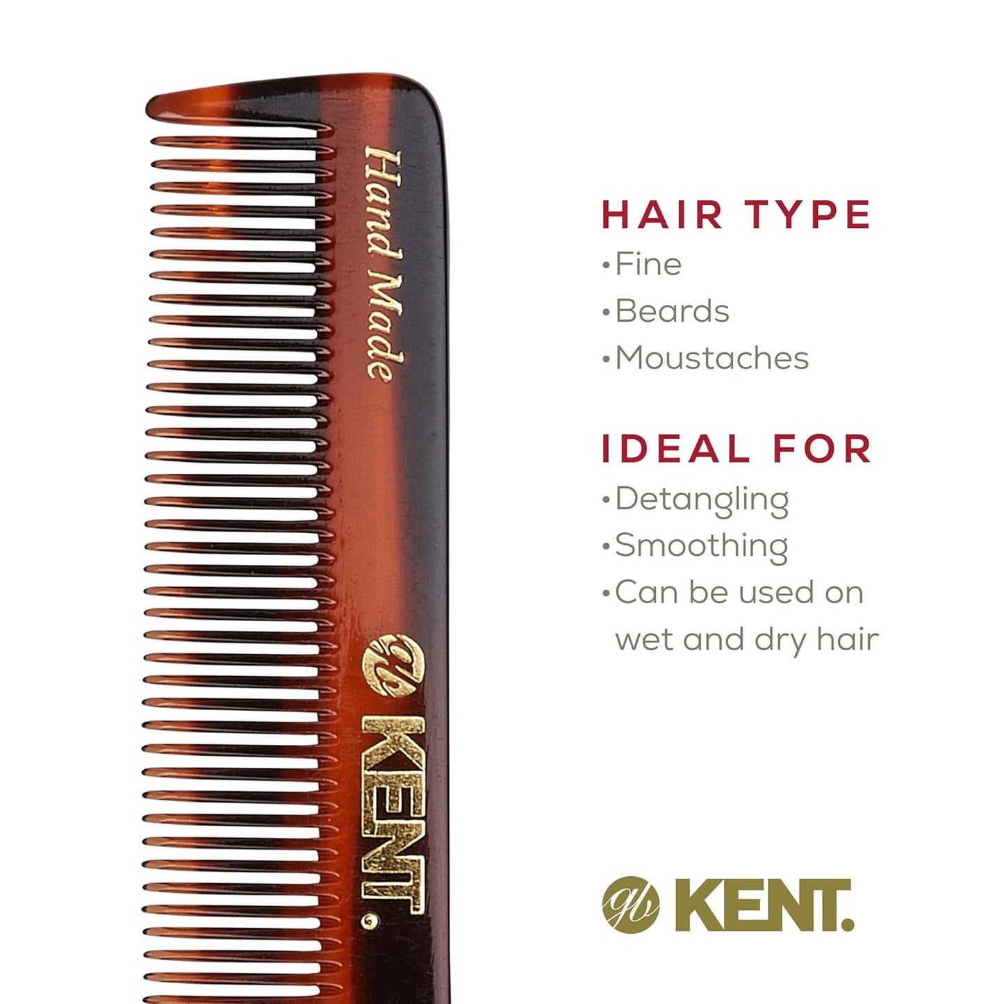 Kent NU22 Handmade Pocket Comb for Men | Fine Tooth Hair & Beard Grooming Tool