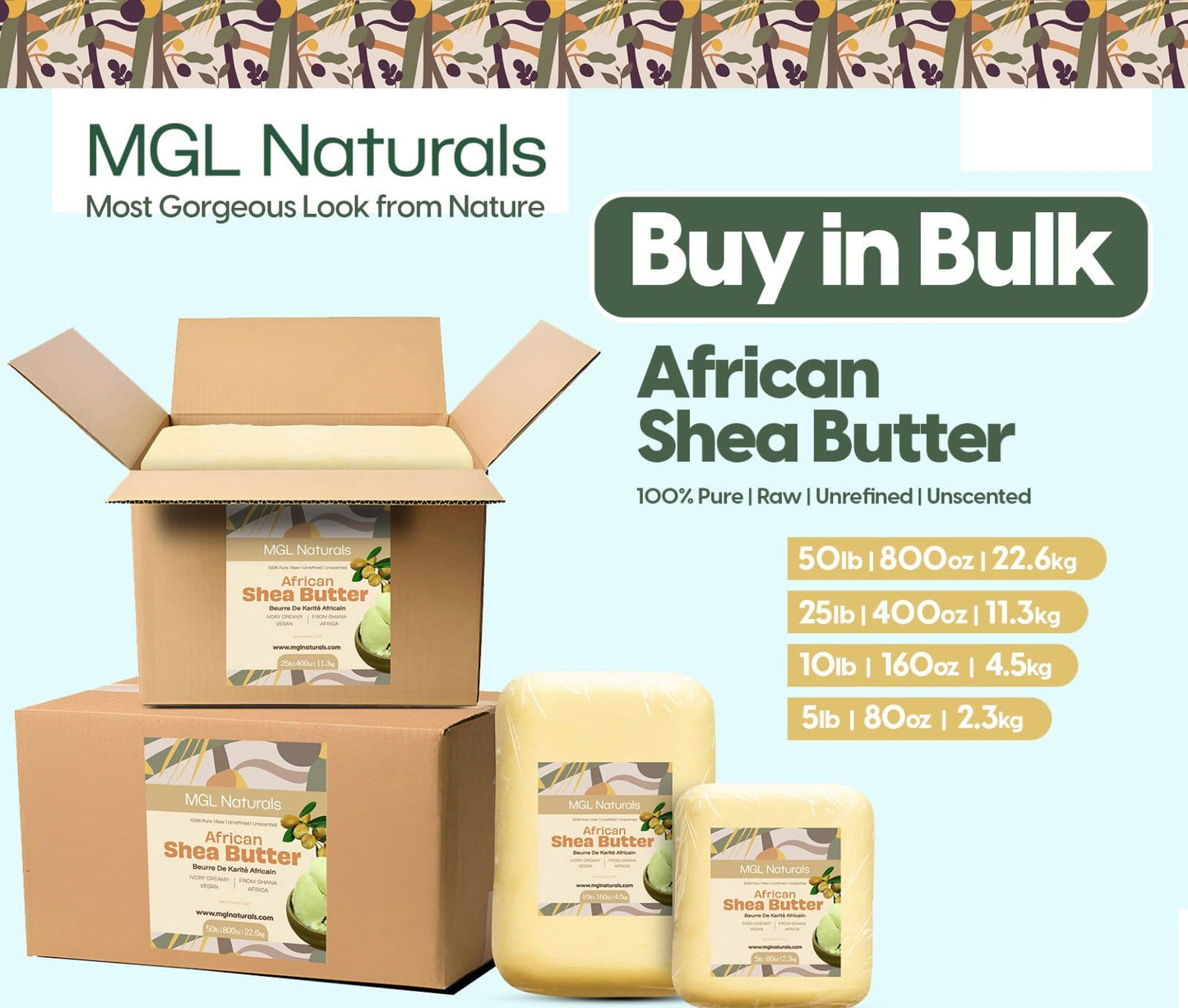 MGL Naturals Raw African Shea Butter Ivory 10 lb, 100% Pure and Unrefined. Nourish and moisturize skin and hair. Use alone or DIY recipes. From Ghana (10 lb)