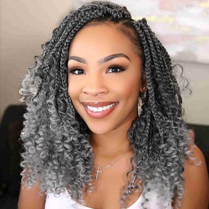 Fulcrum Goddess Box Braids Crochet Hair 12 Inch, 9 Packs Box Braids Crochet Hair for Women, Crochet Braids with Curly Ends (12Inch, Tgray#)
