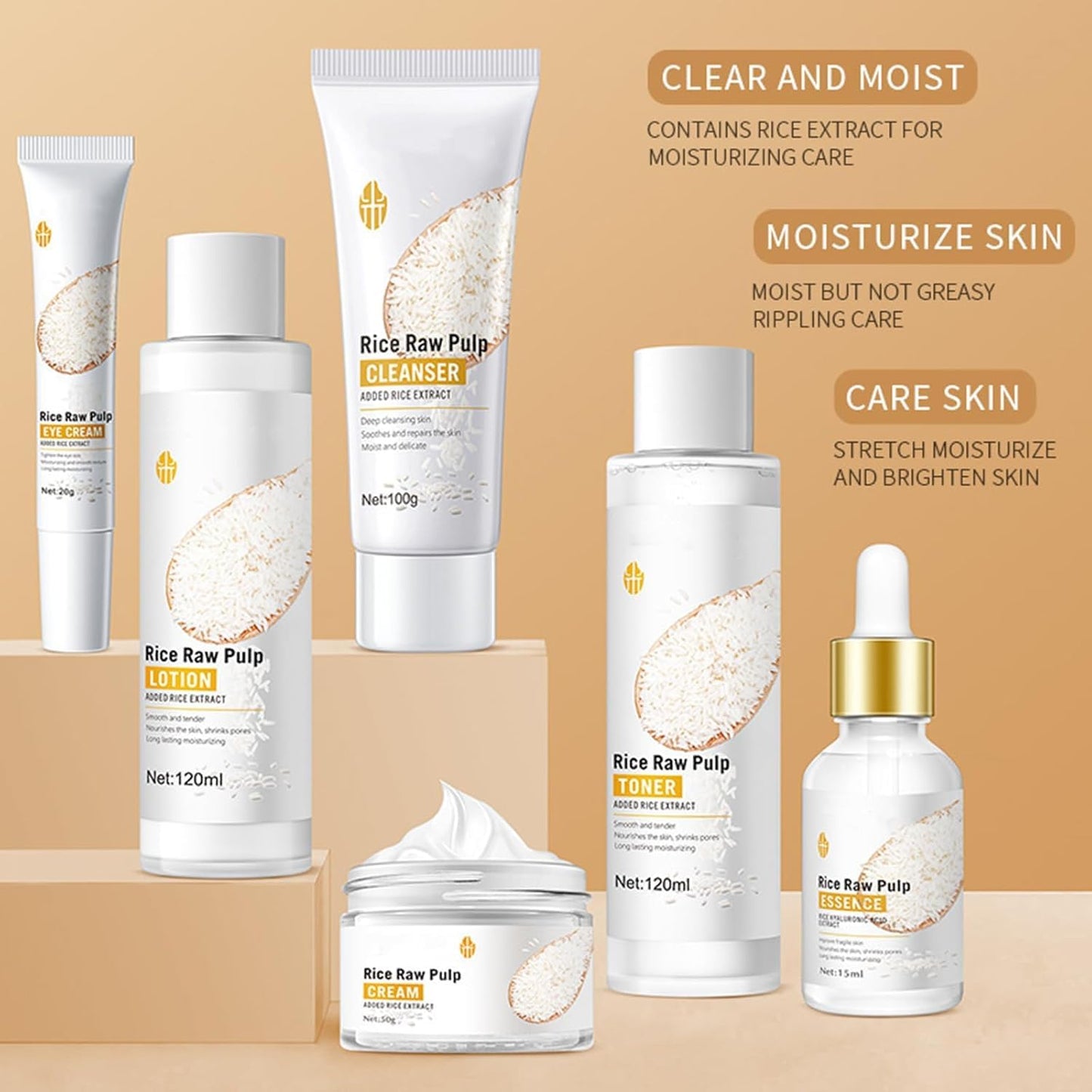 6Pcs Rice Skin Care Set for Teen Girls & Women, Korean Natural Skincare
