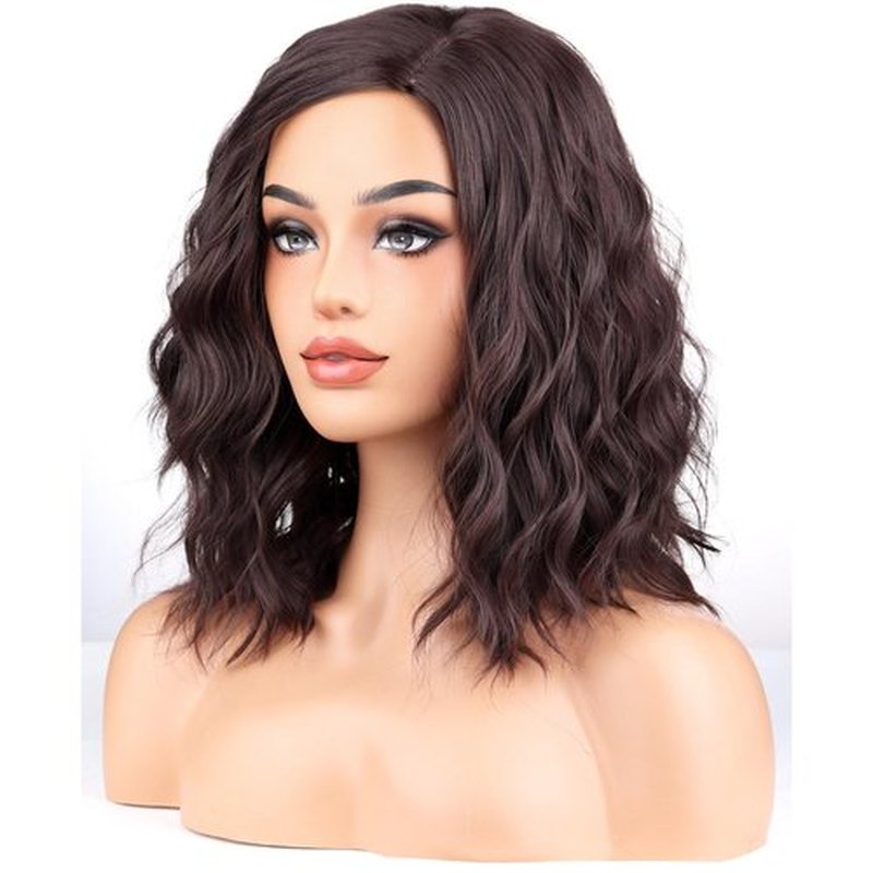 BERON Brown Wigs for Women Short Curly Wavy Wig Girls Mixed Brown Body Heat Resistant Synthetic Hair Wig for Cosplay Party or Daily Used