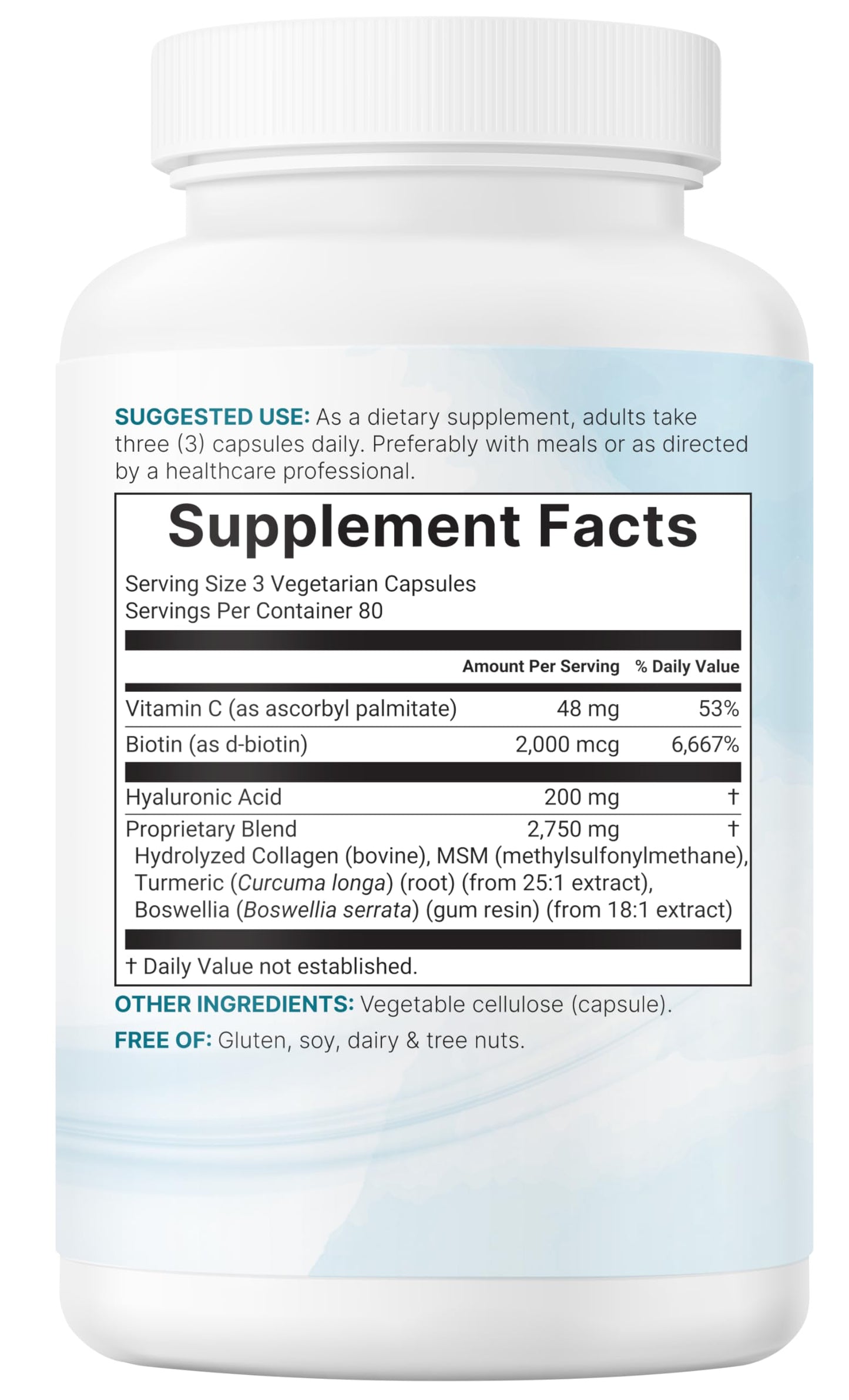 Micro Ingredients Hyaluronic Acid Complex, 240 Vegetarian Capsules | with Collagen, MSM, Vitamin C, Biotin, Turmeric & Boswellia | Non-GMO, Filler-Free, cGMP Manufactured & Lab Tested