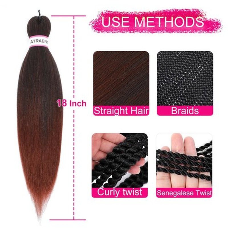 ATRAENTE Braiding Hair Pre Stretched,18 Inch 8 Packs Ombre Braiding Hair for Boho Box Braids Yaki Texture Hot Water Setting Soft And Light(18"4/350#)