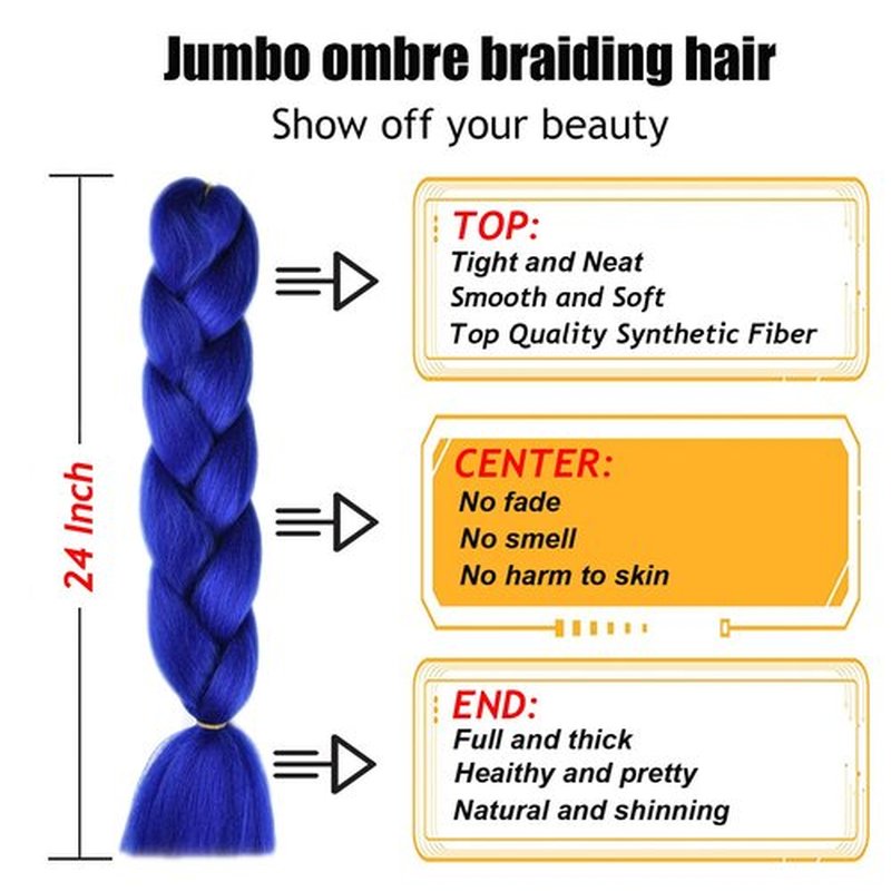 TENGSHUO FLY Royal Blue Braiding Hair 6 Packs Synthetic Braid Hair Extensions Jumbo Ombre Braiding Hair 24 Inch or Box Braids Twist Crochet Braids(24"6Pack,Royal Blue)