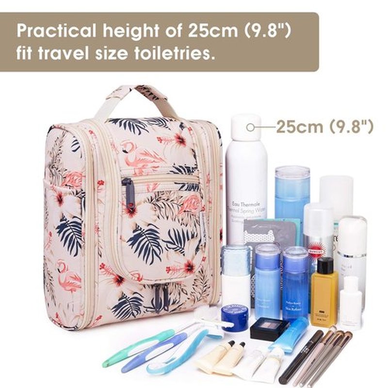 Narwey Small Hanging Toiletry Bag Women Travel Makeup Bag Organizer Toiletries Bag for Travel Size Essentials Accessories Cosmetics(Medium, Beige Bird)