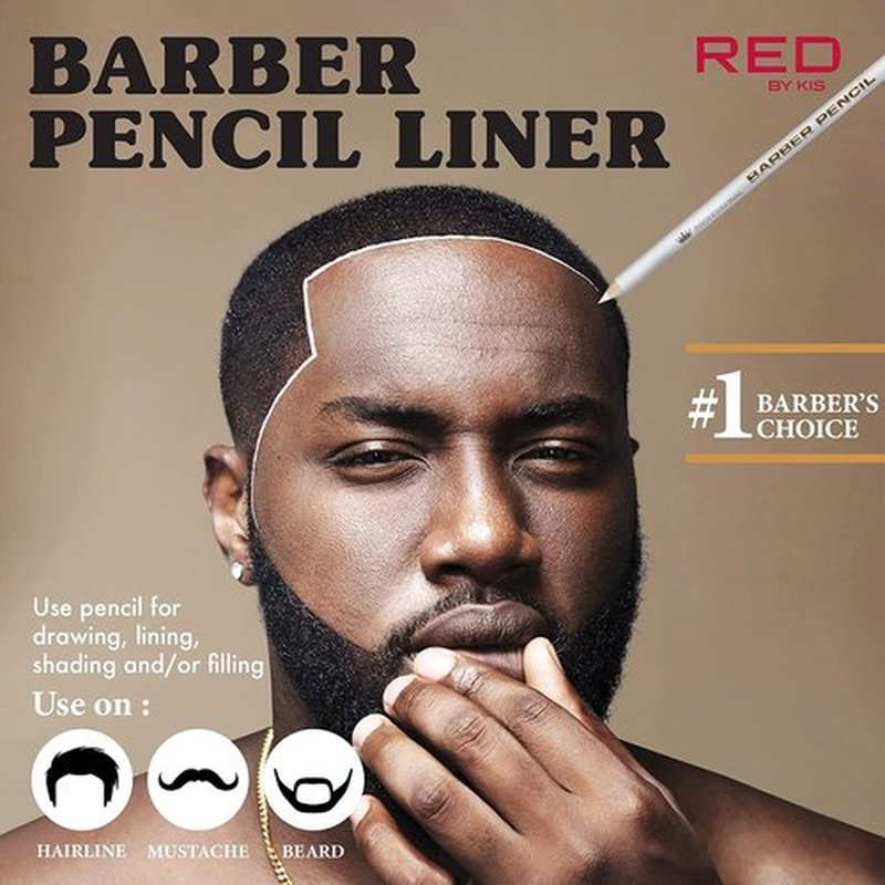 Red by Kiss Barber Pencil with Built-in Sharpener - Edge Razor Trace Pencils, Beard and Hairline Outliner, Shaping Pencils for Men (White-5pcs)