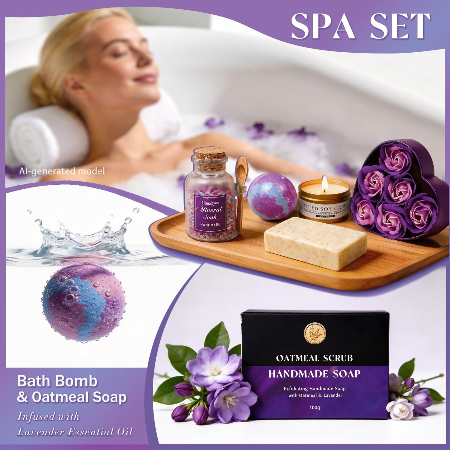 Gift Baskets for Women, Birthday Gifts for Women,Self Care,Lavender Spa Gift Set,Care Package,Get Well ,Spa Gifts Ideas for women, Friend,sister,Mom,Purple (10, classic, Aurora Dark Purple)