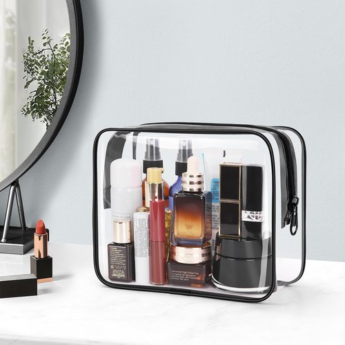 Wedama Clear Toiletry Bag, Cosmetic Bags 3 Pack with Zipper Carry on Airline Airport Travel Accessories, PVC Makeup Bags for Travel, Clear Travel Bags for Women and Men-Black