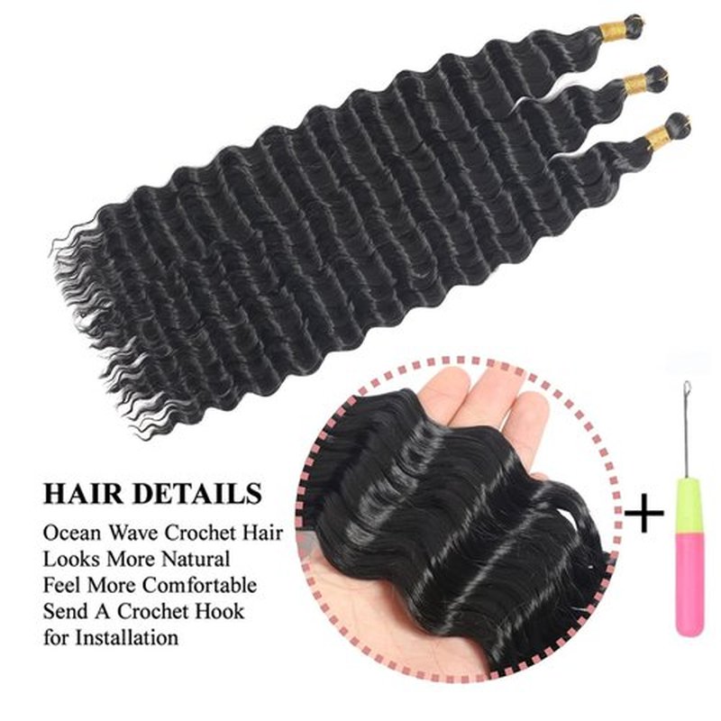 Ocean Wave Crochet Hair 18 inch 7packs Deep Wave Crochet Hair Synthetic Wave Curly Braiding Hair Extensions Ocean Wave Braiding Hair for Black Women (18inch, 1B)