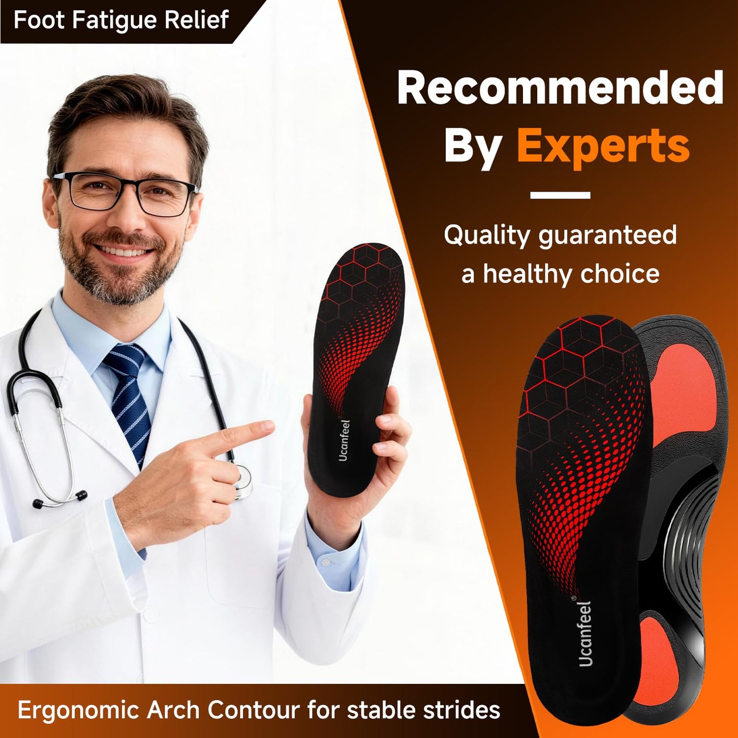 Ucanfeel Plantar Fasciitis Insoles Men Women, Shoe Inserts for Women, Heavy Duty Support Pain Relief Orthotics, High Arch Support for Foot Pain Relief, Work Boot Insoles for Standing All Day XL Black
