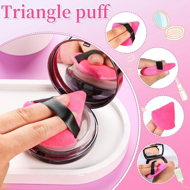 Pimoys 6 Pieces Powder Puff Face Soft Triangle Makeup Puff for Loose Powder Setting Powder, Velour Foundation Blender Sponge Beauty Makeup Tools (Black, Rose Red)