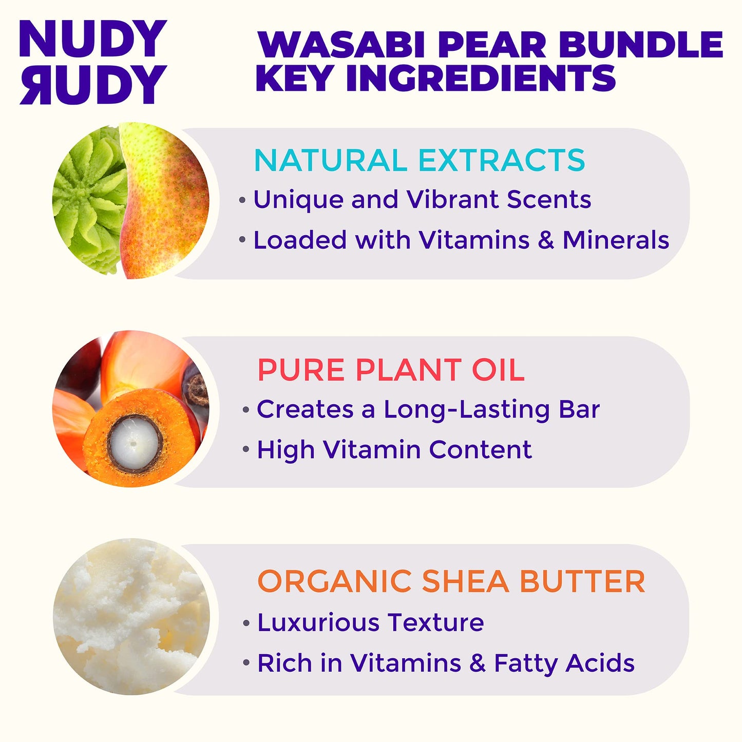 Nudy Rudy - Wasabi Pear - Hand Cream & Soap Puck Bundle - Organic Shea Butter - Natural - Non-Greasy - Moisturizer - Lotion - Hand Soap - Body Wash - All Skin Types - Skin Care - Men & Women - 4 Pack