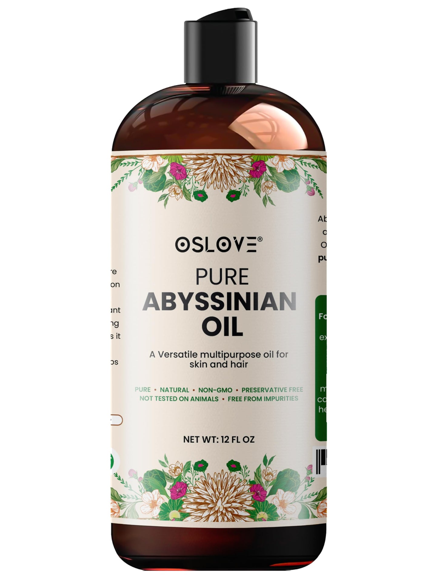 Oslove Organics 100% Pure Abyssinian oil 12 oz Use for Hair and Skin | Smooth Shiny Hair | Softens and Moisturizes Skin