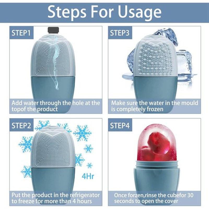 KOGITI Ice Mold for Face, Ice Roller for Face & Eye, Beauty Facial Ice Rollers Ice Holder Mold Face Puffiness Relief Massage Skin Care Tools, Ice Facial Cube (Brush-Blue)